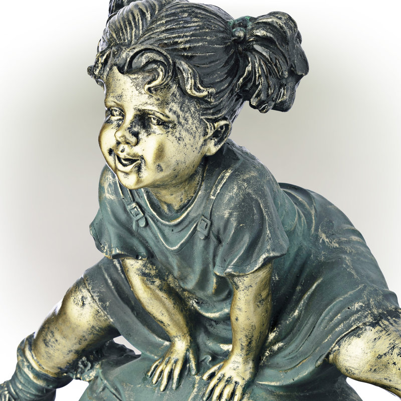Red Barrel Studio® Kapitz Girl Jumping over Boy Outdoor Statue